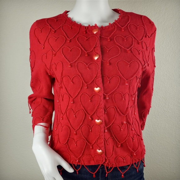 Michael Simon Sweaters - Vintage Michael Simon Beaded Hearts Sweater